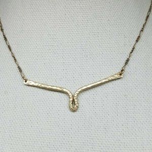 Vintage Artisan Necklace Choker Brutalist Hammered Bar Gold Filled 12K 17.5"